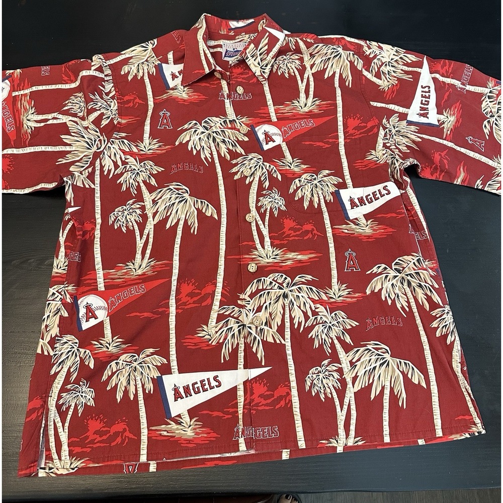 Angels Reyn Spooner Mens Button Front MLB Baseball Shirt Palm Tree Aloha *XLarge